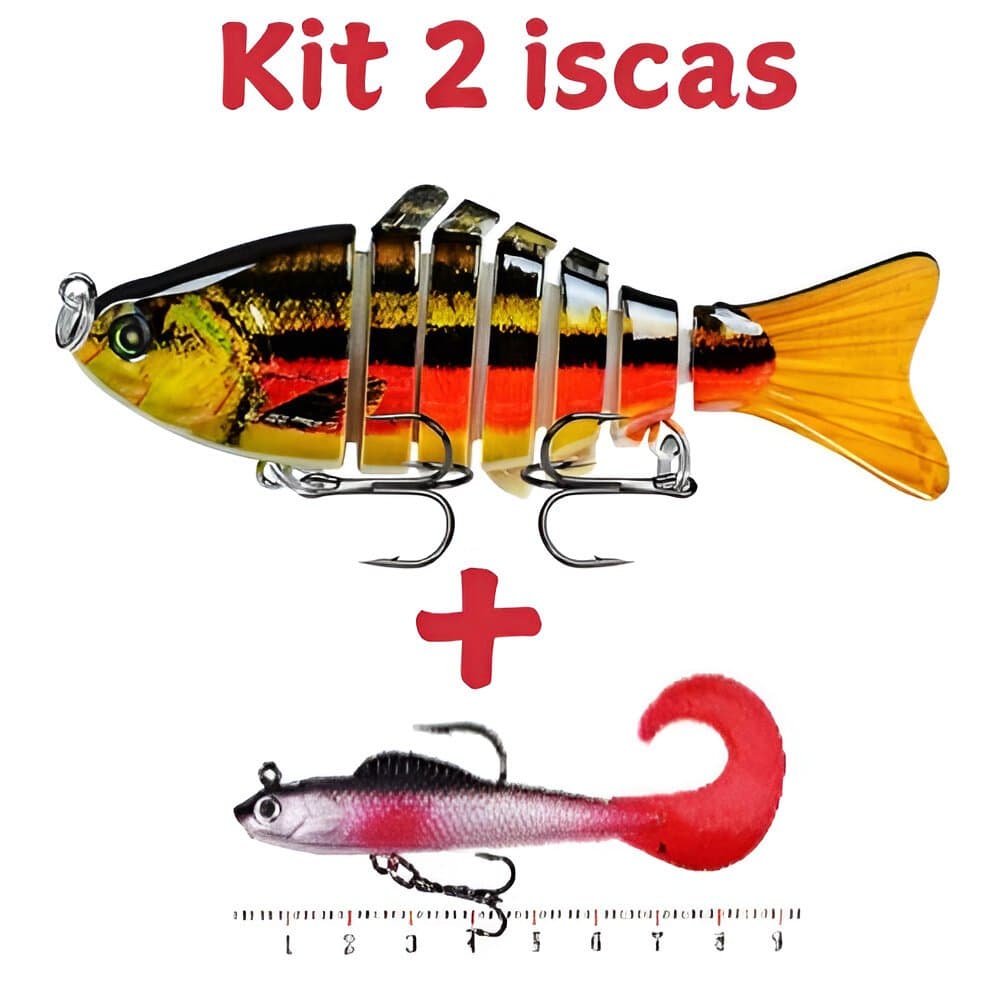 kit 2 iscas - 1 isca artificial lambari articulado 7 segmentos 10cm + 1 isca soft lambari 9cm