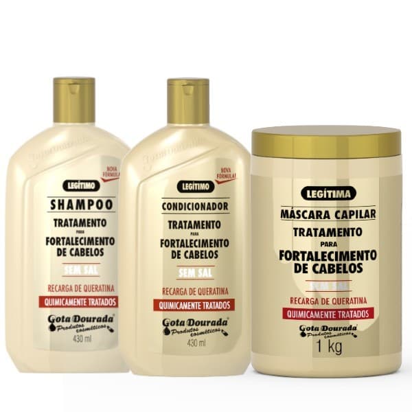 Kit Gota Dourada Cabelos Quimicamente Tratados com Shampoo Condicionador e Máscara