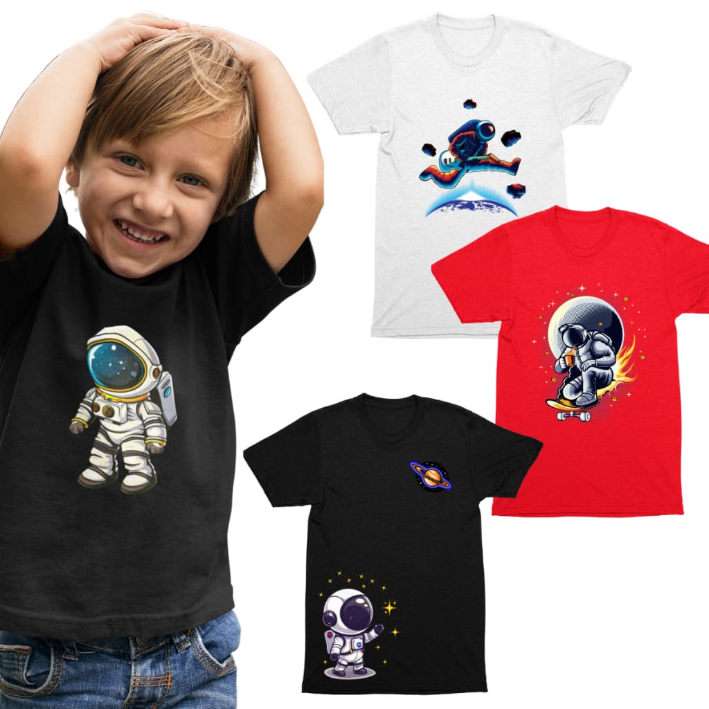 Kit 3 camisetas Infantil Masculina Menino Astronauta Nasa Espaço Planeta Skate Combo Blusa Roupa