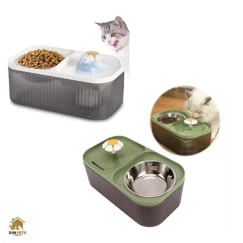 Bebedouro e Comedouro 2 em 1 para Pets | Fonte de Água Automática com Filtro | Tigela de Inox para Gatos e Cães