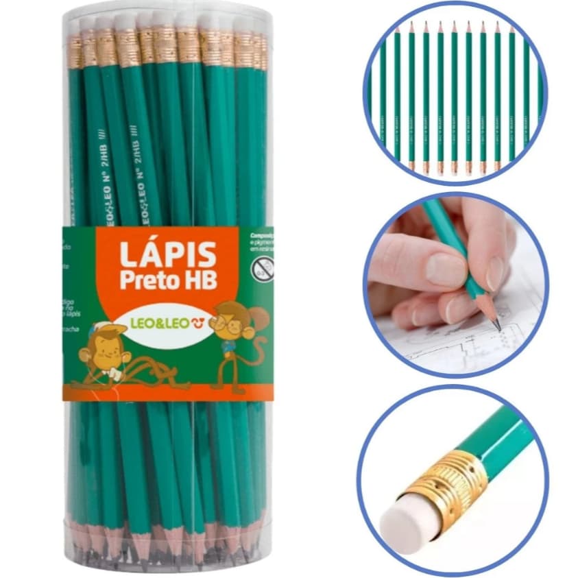Kit 40 Lápis Grafite Hb Verde Sextavado Com Borracha Leo&Leo
