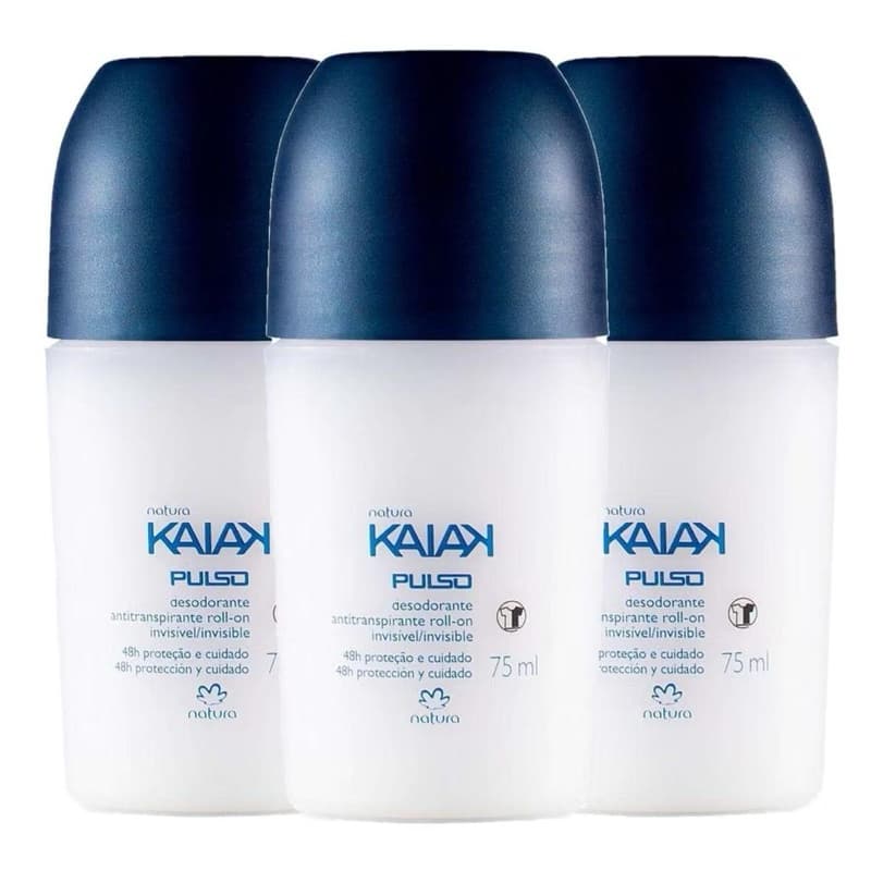 Kit Com 3 Desodorante Roll-On Kaiak Pulso Masculino Natura rollon - 75ml Original validade 11/2026.