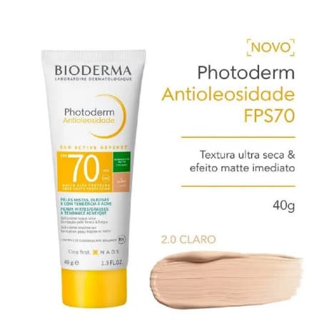 Bioderma Photoderm Antioleosidade FPS 70 2 Claro - Protetor Solar Facial com Cor 40g