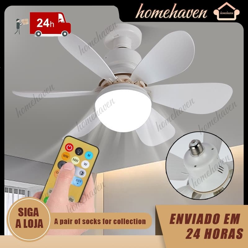 Ventilador de teto Com Luz para Pequenos Espaços Controle Remoto Bivolt LED 110V-220V
