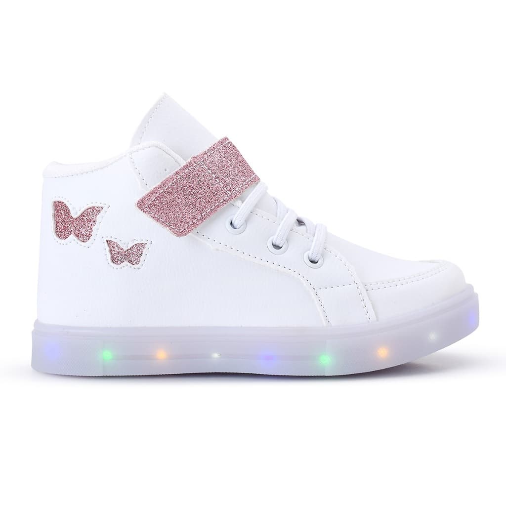 Tenis Botinha de Led Feminino Infantil Meninas Borboleta Glitter  GeG