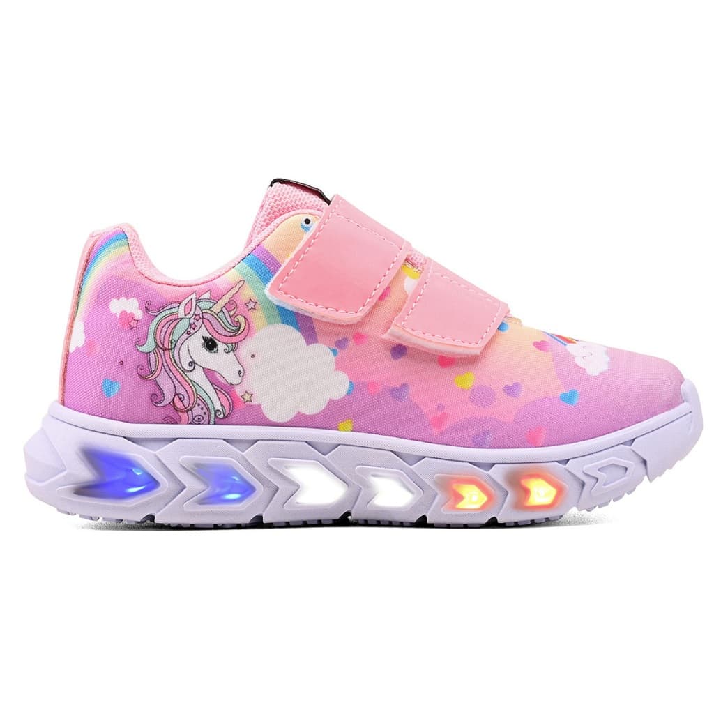 Tênis Infantil Feminino de Led Unicornio Menina Tira Colante Elis Magazine