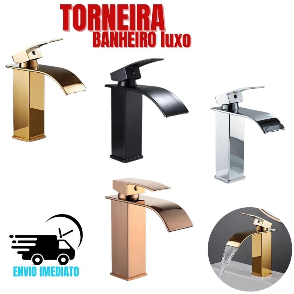Torneira Pia Banheiro Cascata Dourada Luxo Misturador Monocomando Bica Baixa 18cm Yesop