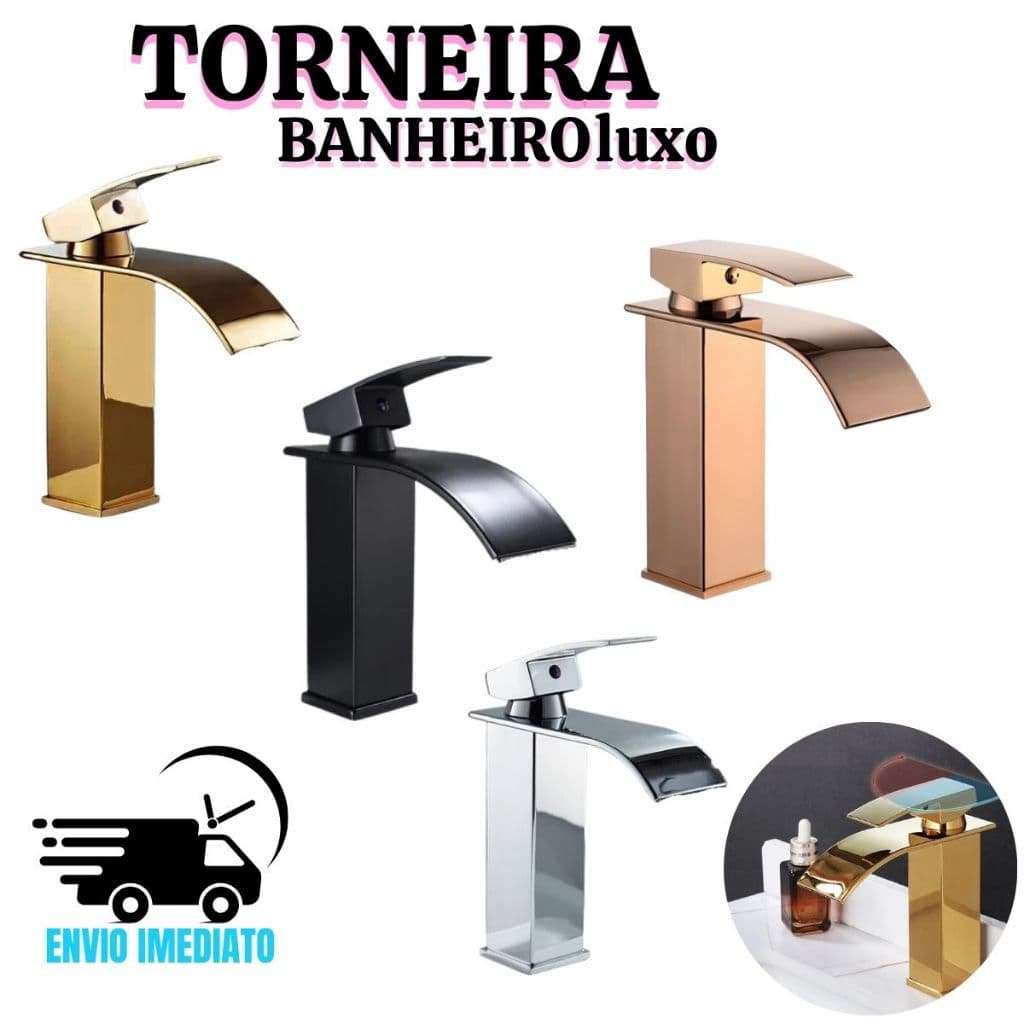 Torneira Pia Banheiro Cascata Dourada Luxo Misturador Monocomando Bica Baixa 18cm