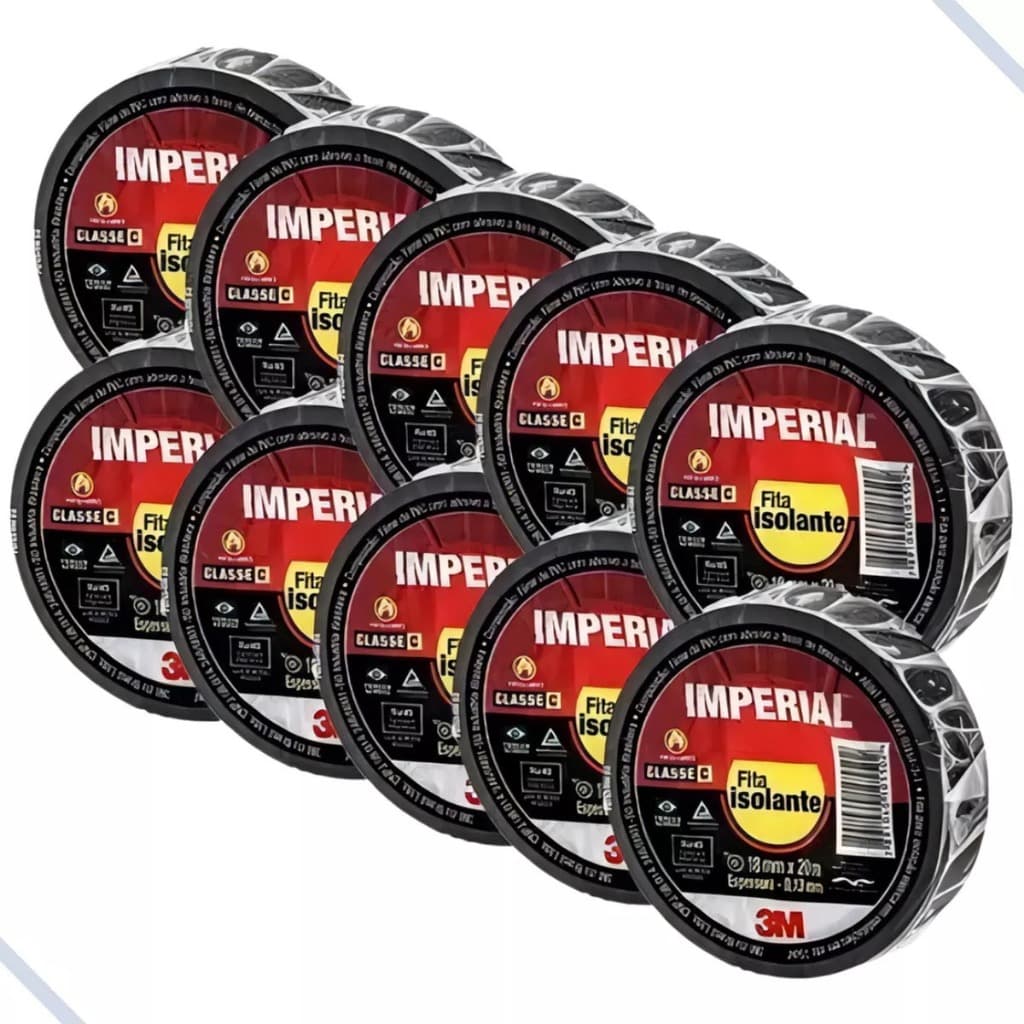 Kit 10 Fita Adesiva Isolante 3m Preta 18mm x 5m Imperial 90Cº