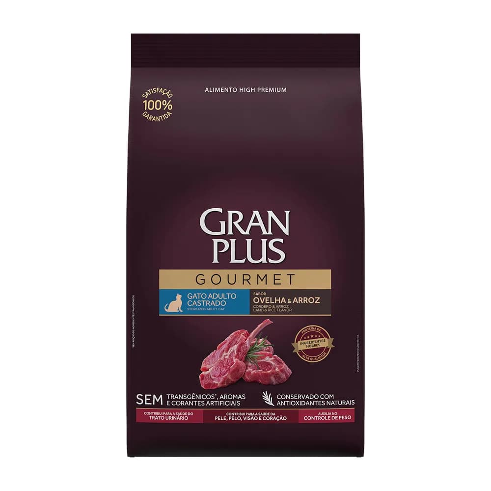 Ração Gran Plus Gourmet Gatos Castrados Ovelha 3kg