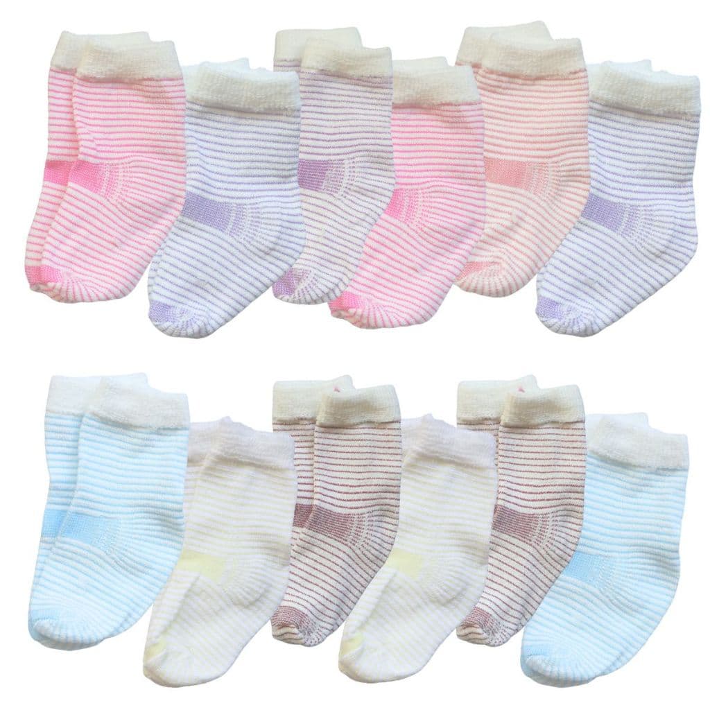 Kit 6 Pares de Meias para Bebê tamanho único diversas cores menino e menina algodão com calcanhar