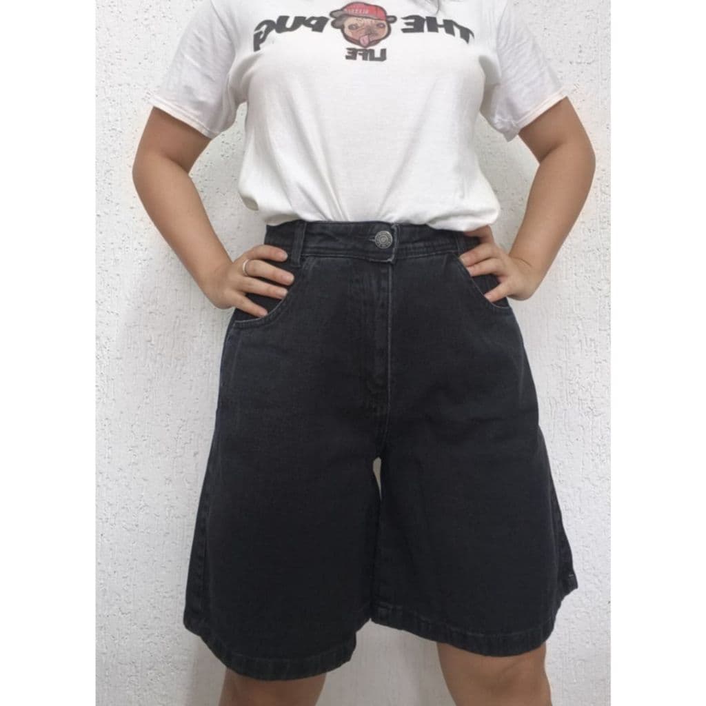 Short Bermuda Jeans Feminina Cor Lisa Sem Rasgo Com Bolsa Moda Evangélica