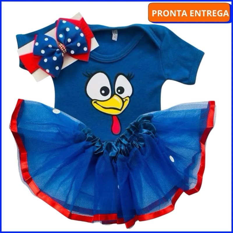 Body de bebe temático galinha pintadinha mesversário com laço e tule