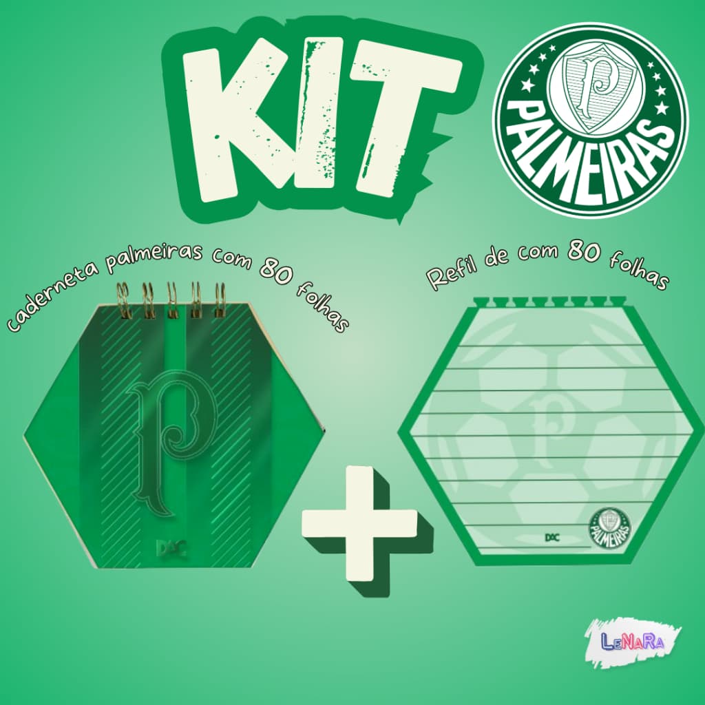 Caderneta smart do palmeiras com 80 folhas reposicionáveis + refil com 80 folhas - Kit Dac - mini fichario
