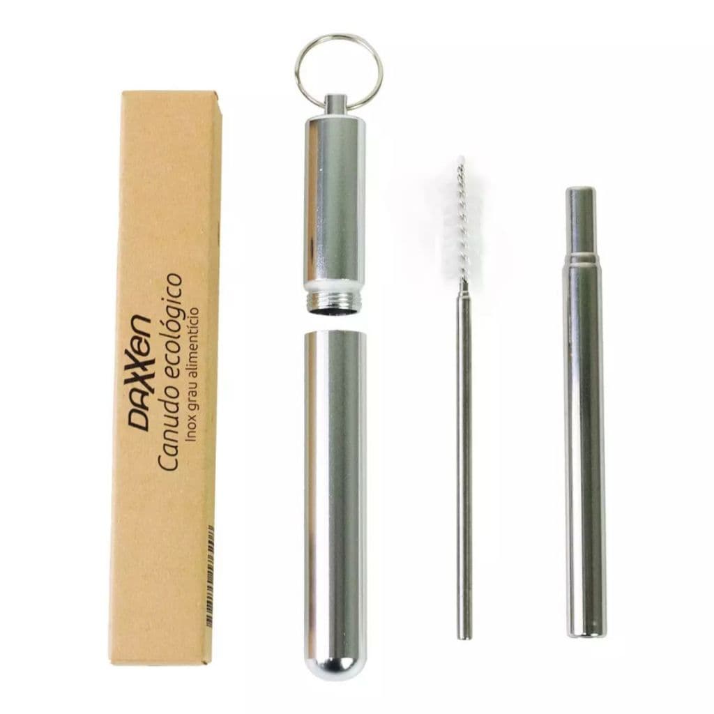 Daxxen Canudo Ecológico Reutilizável de Aço Inox com Estojo e Escova de Limpeza Ákora