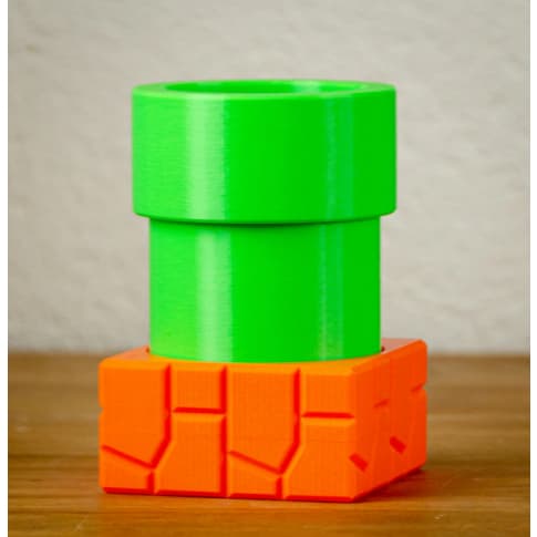 Porta Lapis Objetos Cano com Tijolinho Mario Bros Organizador de Mesa Impressao 3d