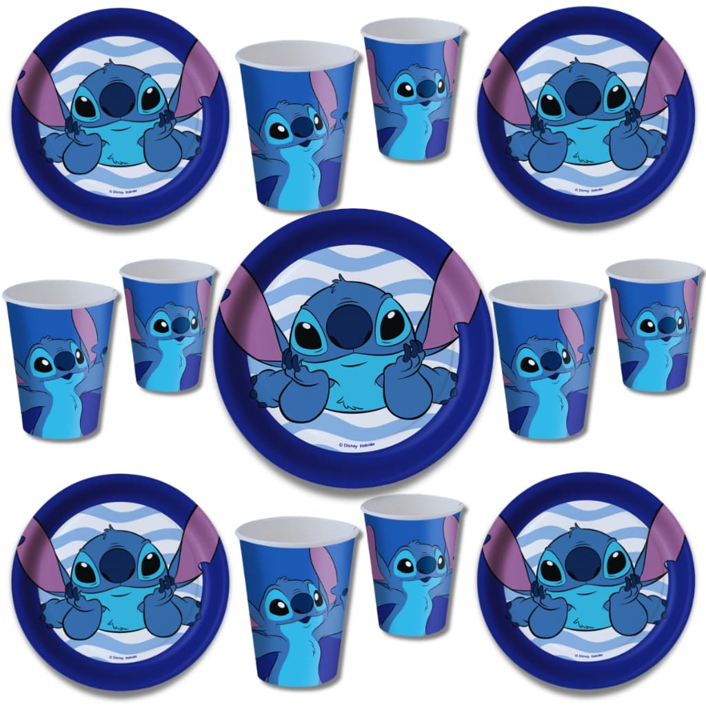 Kit Festa Aniversário 24 Pratos 24 Copos Descartável Stitch