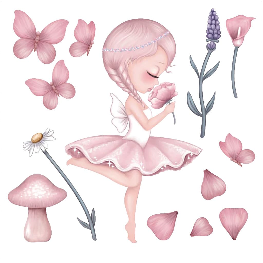 Adesivos de parede Decoração, Linda bailarina, flores e borboletas, quarto infantil menina