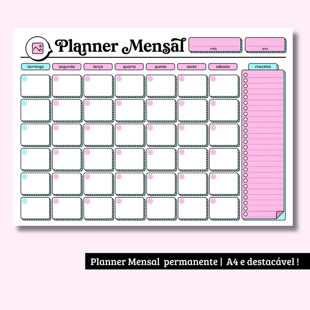 BLOCO Mensal  permanente (sem data) | Tamanho A4 e destacável !