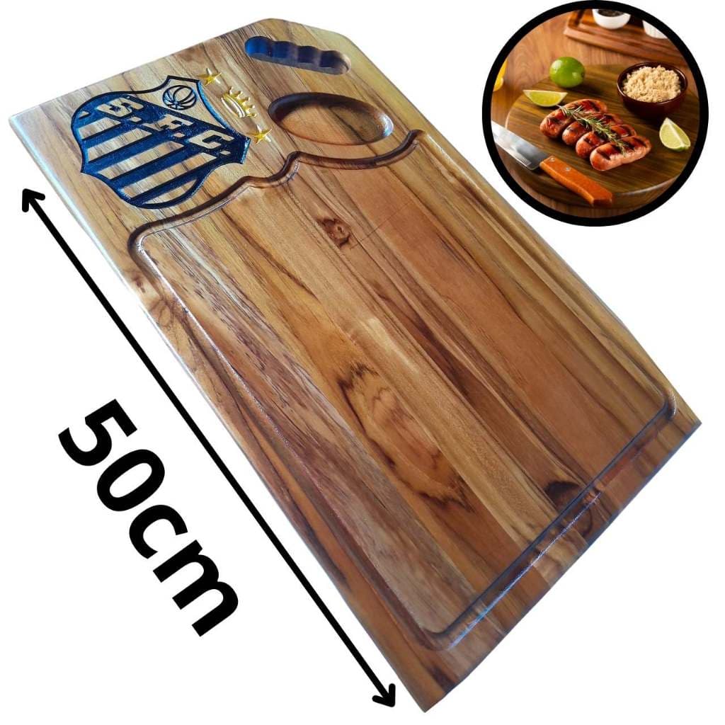 Tábua de corte carne cozinha churrasco personalizada madeira grande teca 50x30x2cm