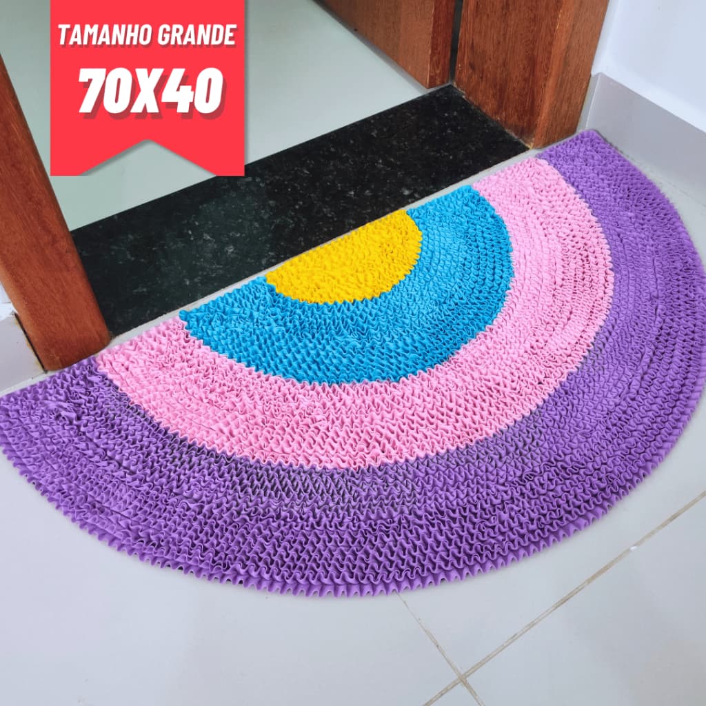Tapete Porta Frufru Meia Lua Candy Colors Grande 70x40cm Malha