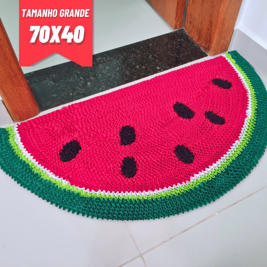 Tapete Porta Frufru Meia Lua Melancia Grande 70x40cm Malha