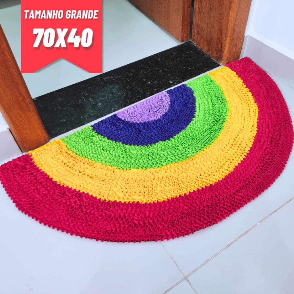 Tapete Porta Frufru Meia Lua Arco Iris Grande 70x40cm Malha