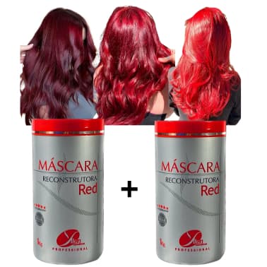 Kit 2 Máscara Matizadora vermelho cereja fios brilhosos sem corte-químico Nutrição matizador marsala