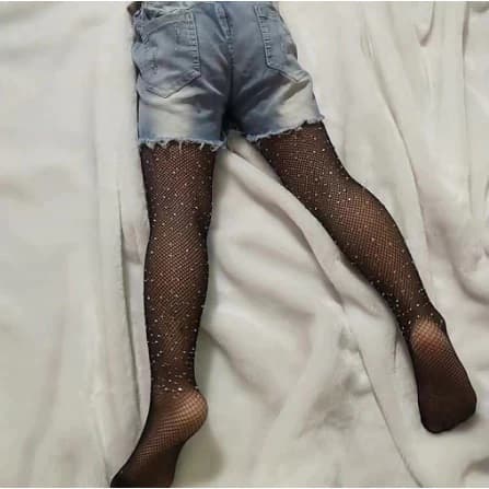 Meia Arrastão Com Brilho Meia Calça Preta Infantil Para Festa