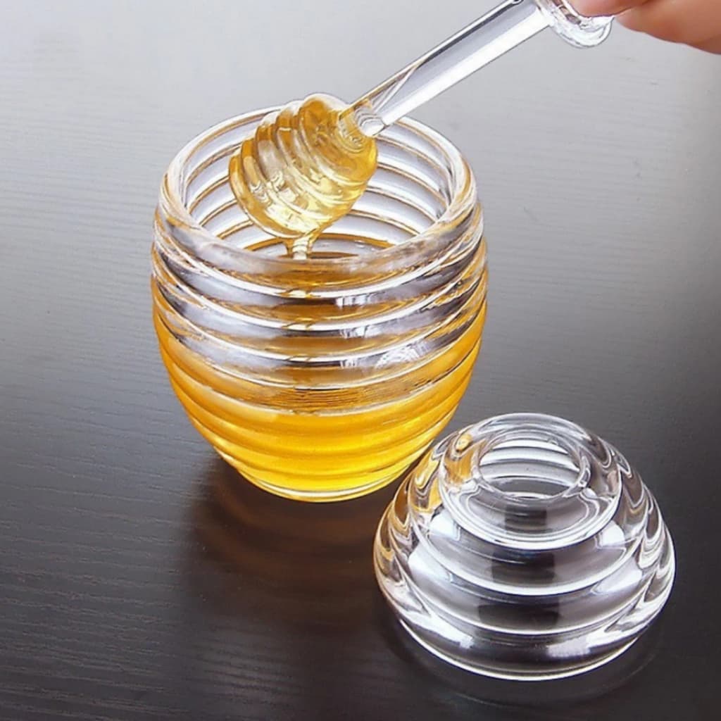 Meleira Porta Mel de Vidro Com Pegador Cristal 210ml Colméia