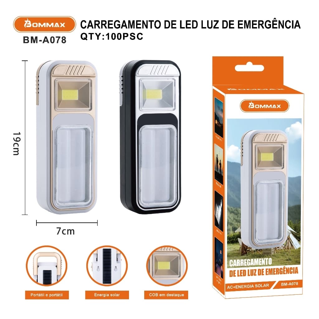 Luz de Emergência c/Carregamento Solar - Bommax