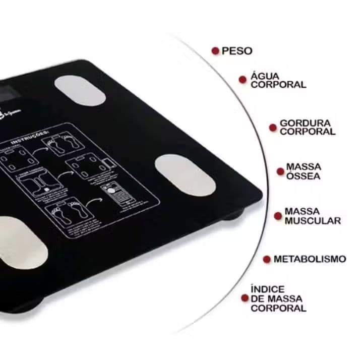 BALANCA DIGITAL BIOIMPEDÂNCIA BLUETOOTH APLICATIVO 180KG NACIONAL