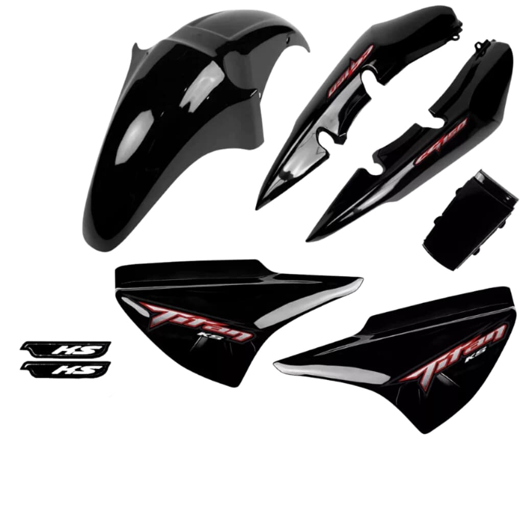 Kit Carenagem Titan 150 Preta Envernizada com Brilho 2004 2005 2006 2007 2008 + Adesivos