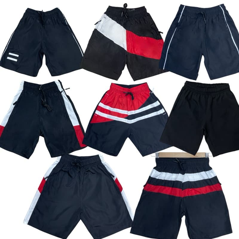 Kit De 3 Peças Short Impermeável Menino Infantil Tactel Com Elástico Cor Preto S.M