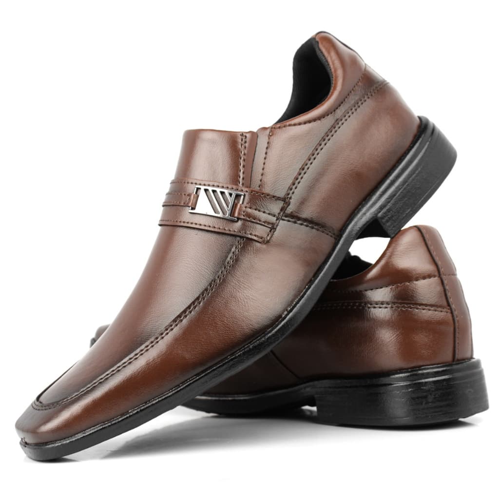 Sapato Casual Social Sintético Masculino Bico Fino Fivela