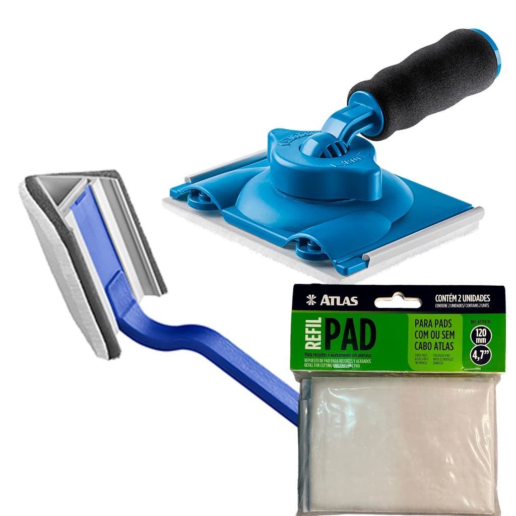 Kit Pad Para Pintura Com Cabo Ajustavel + Refil + Pad Para Pintura Recorte Em Cantos Atlas