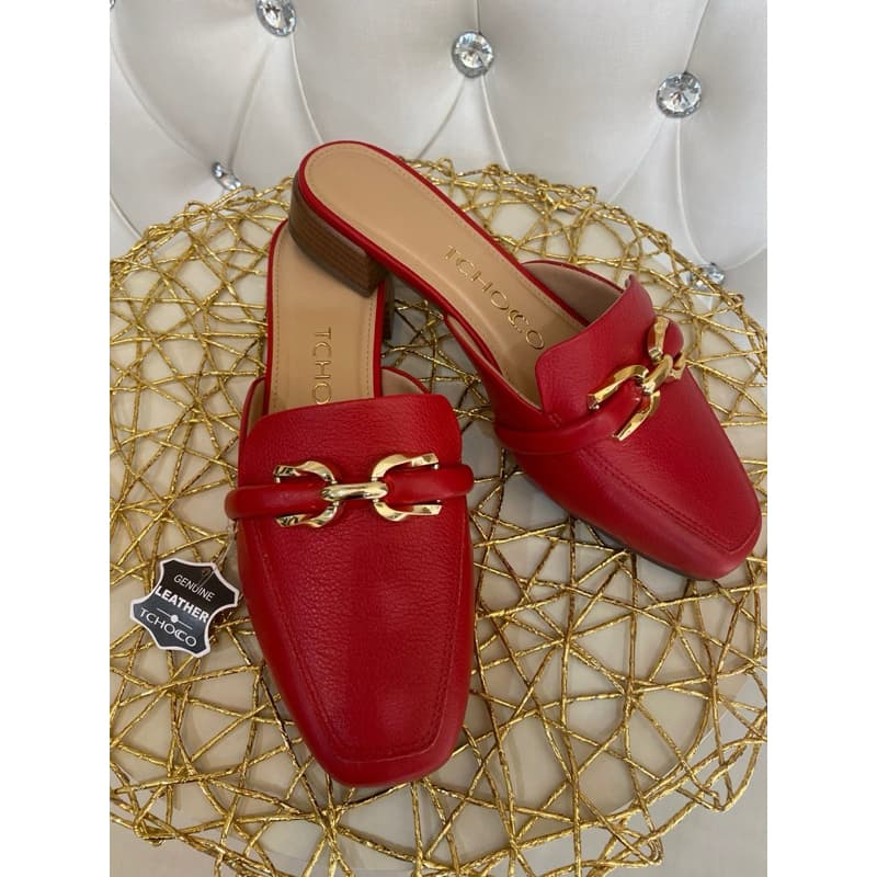 Mule feminino|Mule vermelho| Mule em couro