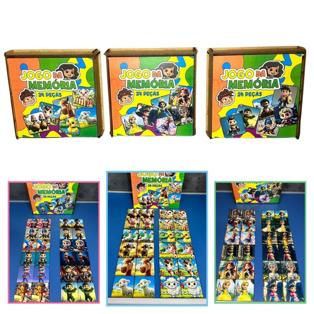 Jogo da Memória Infantil 24 Peças Temas Diversos em MDF