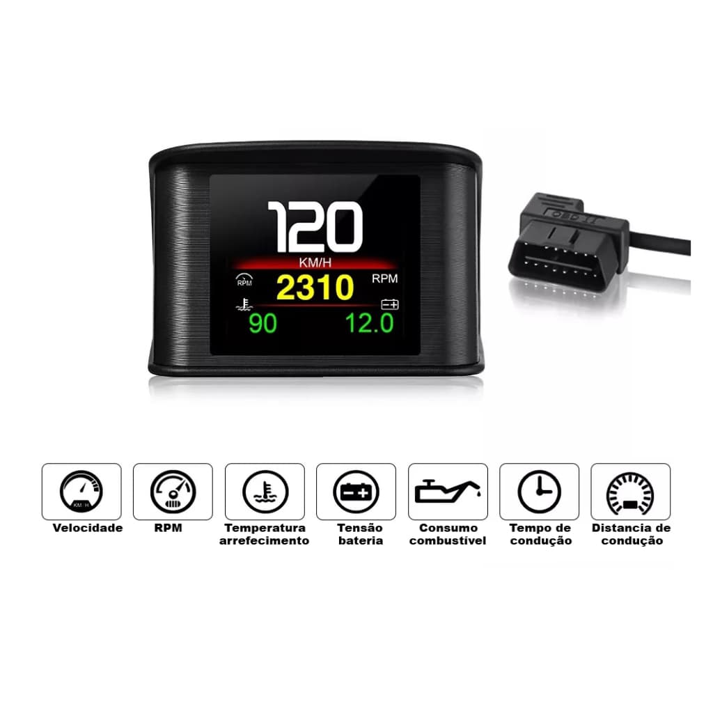 hud Computador de Bordo P10 pro obd2 - velocidade, temperatura agua e oleo, voltagem da bateria