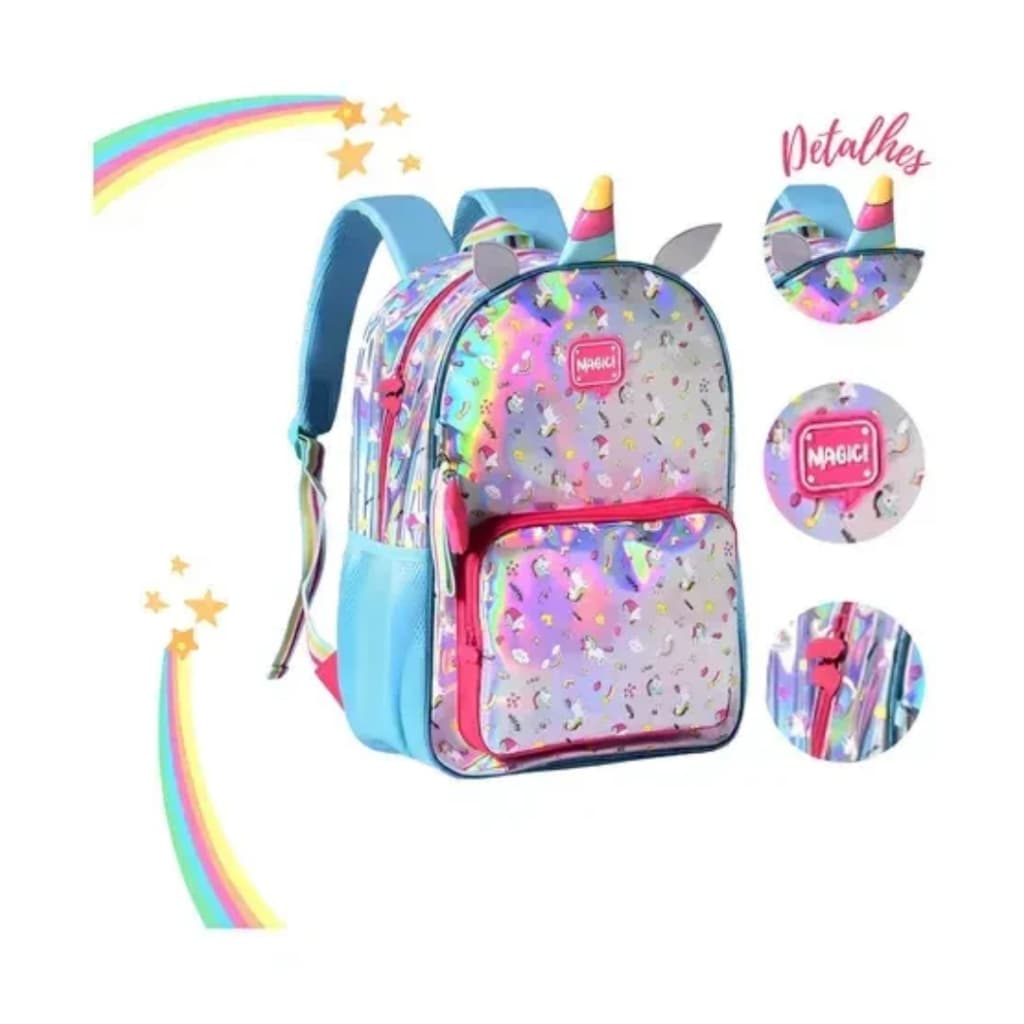Mochila de Costas Infantil Holográfica Unicórnio Magici - Clio Style