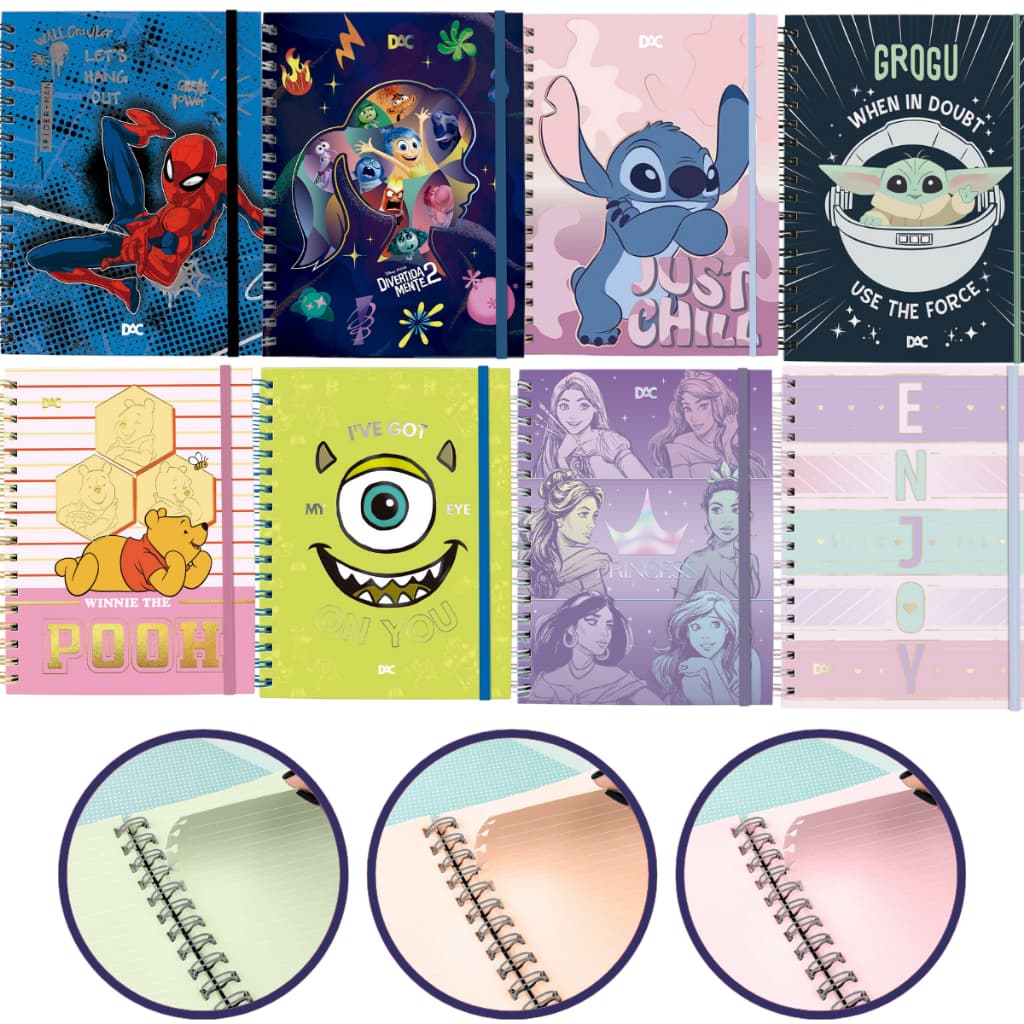 Caderno Smart  Universitário, Colegial e Mini 10 Matérias Folhas Tira e Coloca Licenciado Disney DAC