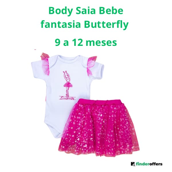Conjunto bebê body e Saia bailarina Butterfly, borboleta pink.