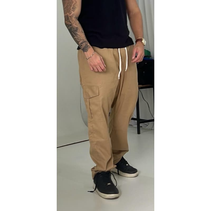 Calça Cargo Masculina e Feminina Bege Tamanho Grande Sarja Unisex 6 Bolsos 48 a 50