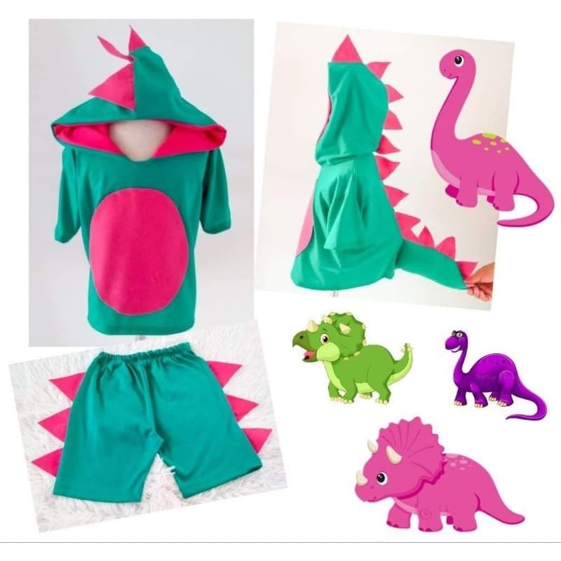 FANTASIA DINOSSAURO MENINA CONJUNTO INFANTIL ANIVERSÁRIO FESTA CARNAVAL DINO MENINA
