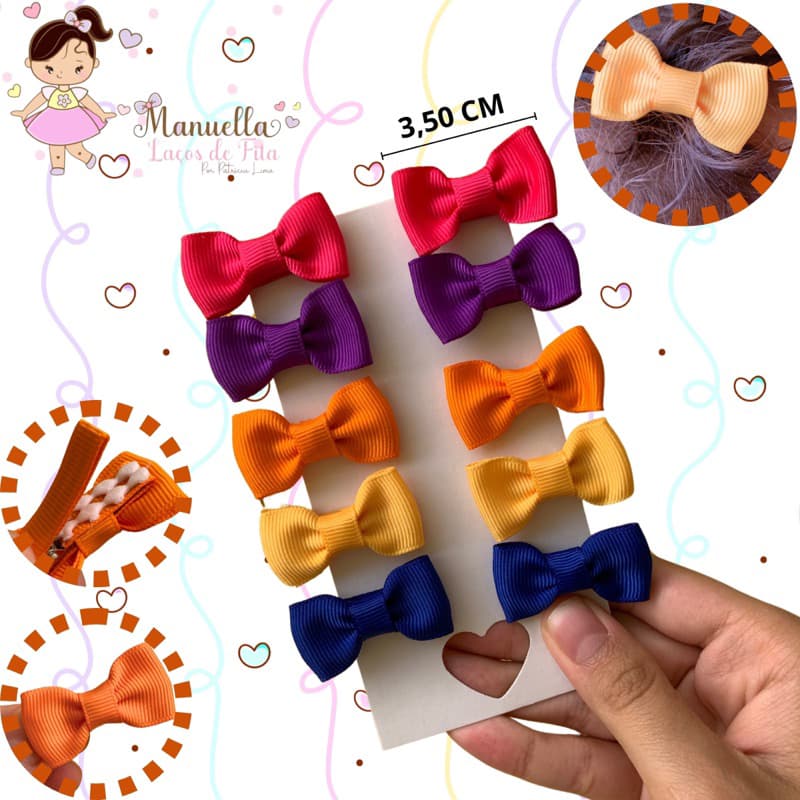 10 Mini Laços Presilhas Antideslizantes Forradas Perfeitas para Bebês Com Pouco Cabelinho