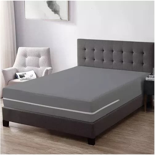 Capa Protetora de Colchão Cinza Para Cama Box Solteiro Casal Queen com Zíper Antiácaro Resistente