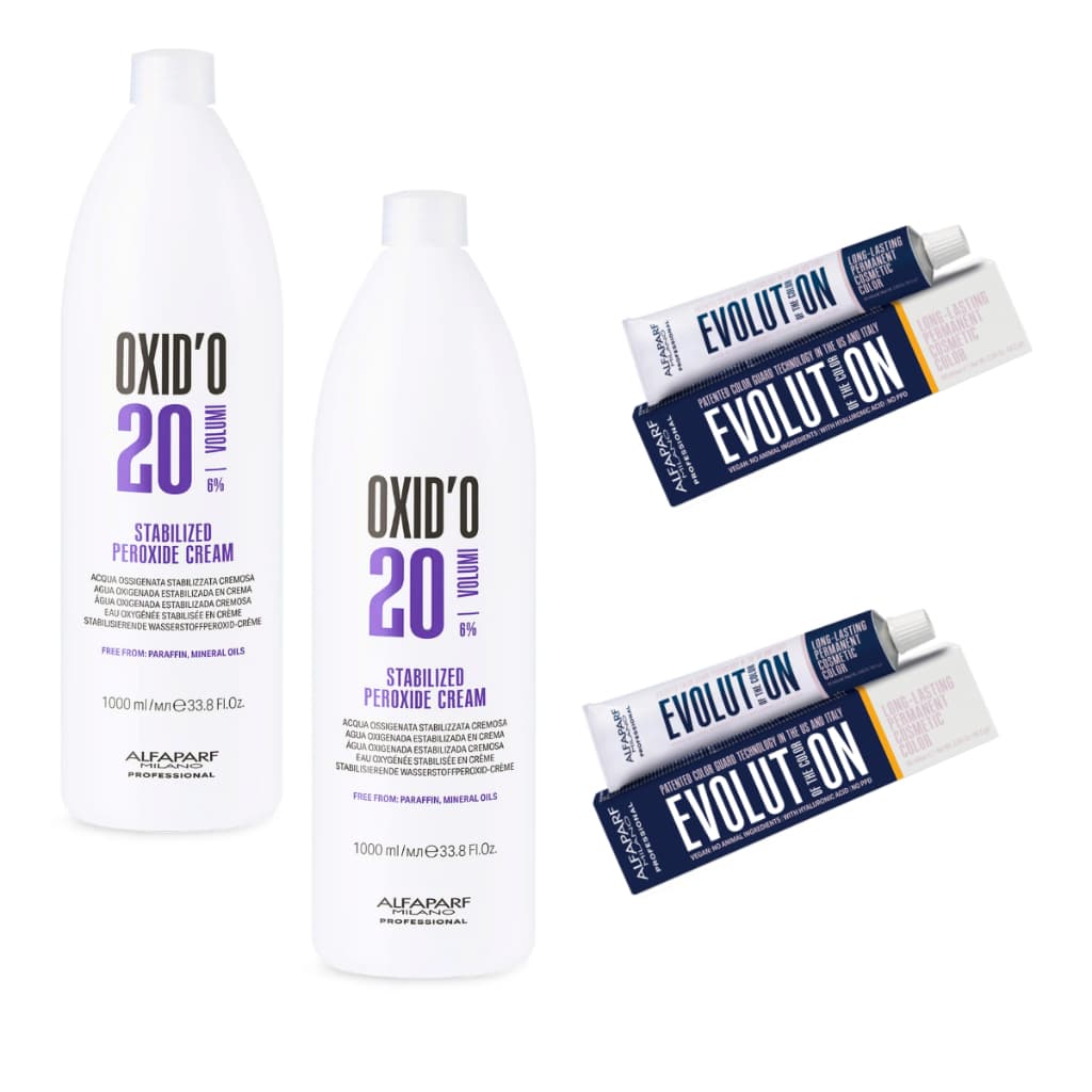Kit 2 Colorações Evolution Alfaparf 60g + 2 Ox de 1 Litro - Escolha pelo Chat