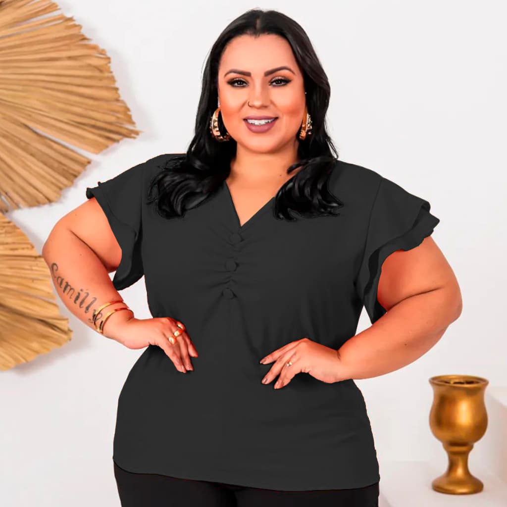 Blusa Plus Size Soltinha Social Elegante Não Amassa Trabalho Festa Tecido Duna Manga Curta G1 ao G4