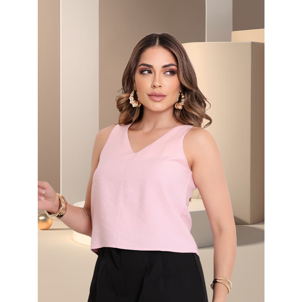 Blusa Feminina Social Regata Alça Larga Alfaiataria Tendên cia Moda 2026