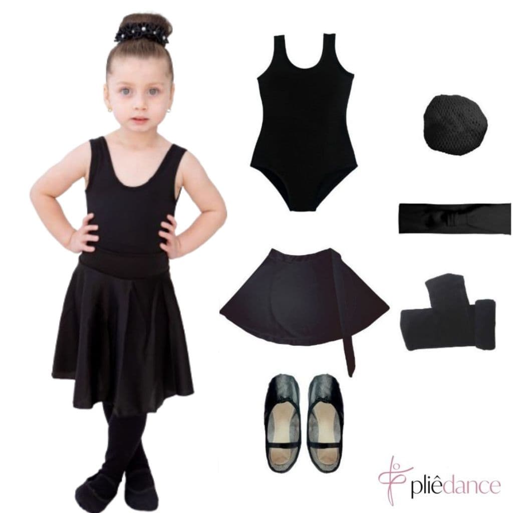 Kit Preto Infantil Ballet Suplex Baby Class Preto 6 Itens